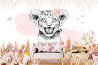 Thumbnail for Papier Peint Animaux  <br/> Lion Boho Rose Poudré
