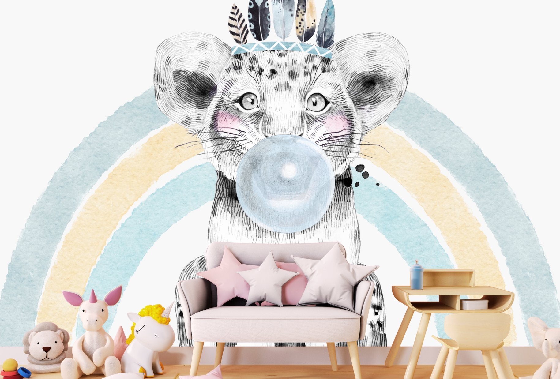 Papier Peint Animaux  <br/> Lion Arc-en-ciel et Gum