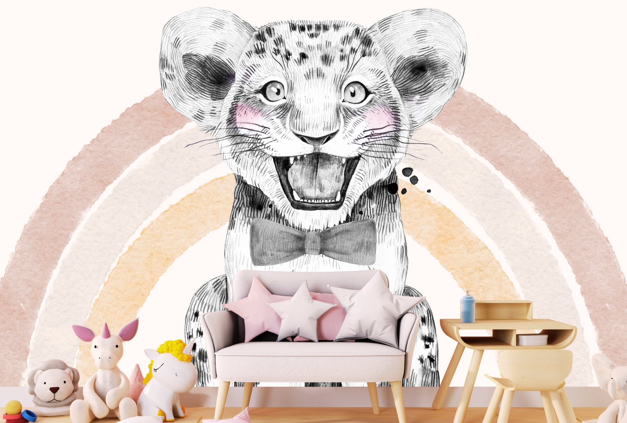 Papier Peint Animaux  <br/> Lion Enfant et Petit Nœud