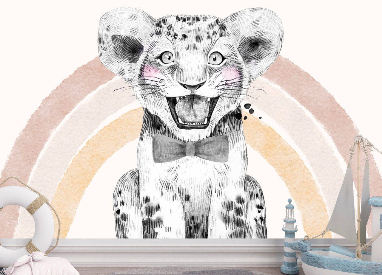 Papier Peint Animaux  <br/> Lion Enfant et Petit Nœud