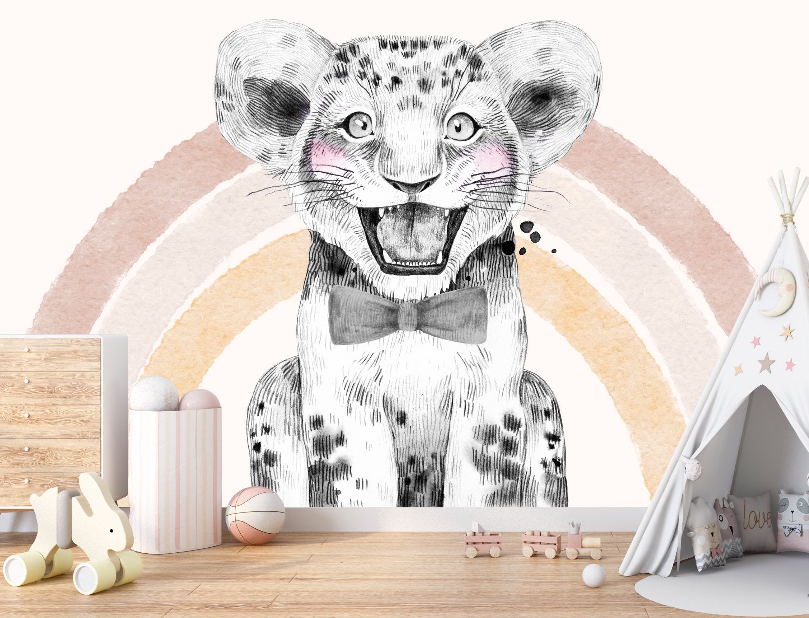 Papier Peint Animaux  <br/> Lion Enfant et Petit Nœud