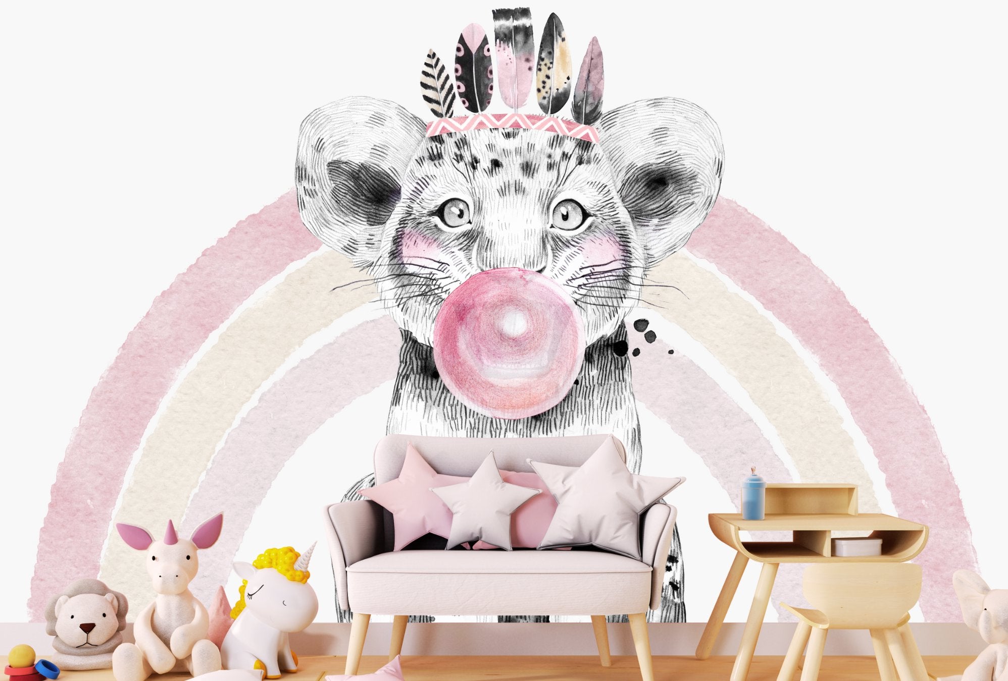 Papier Peint Animaux  <br/> Lionceau Girly et Gum