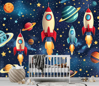 Thumbnail for Papier Peint Espace <br/> Fusées Colorées et Ciel étoilé