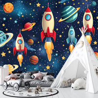Thumbnail for Papier Peint Espace <br/> Fusées Colorées et Ciel étoilé