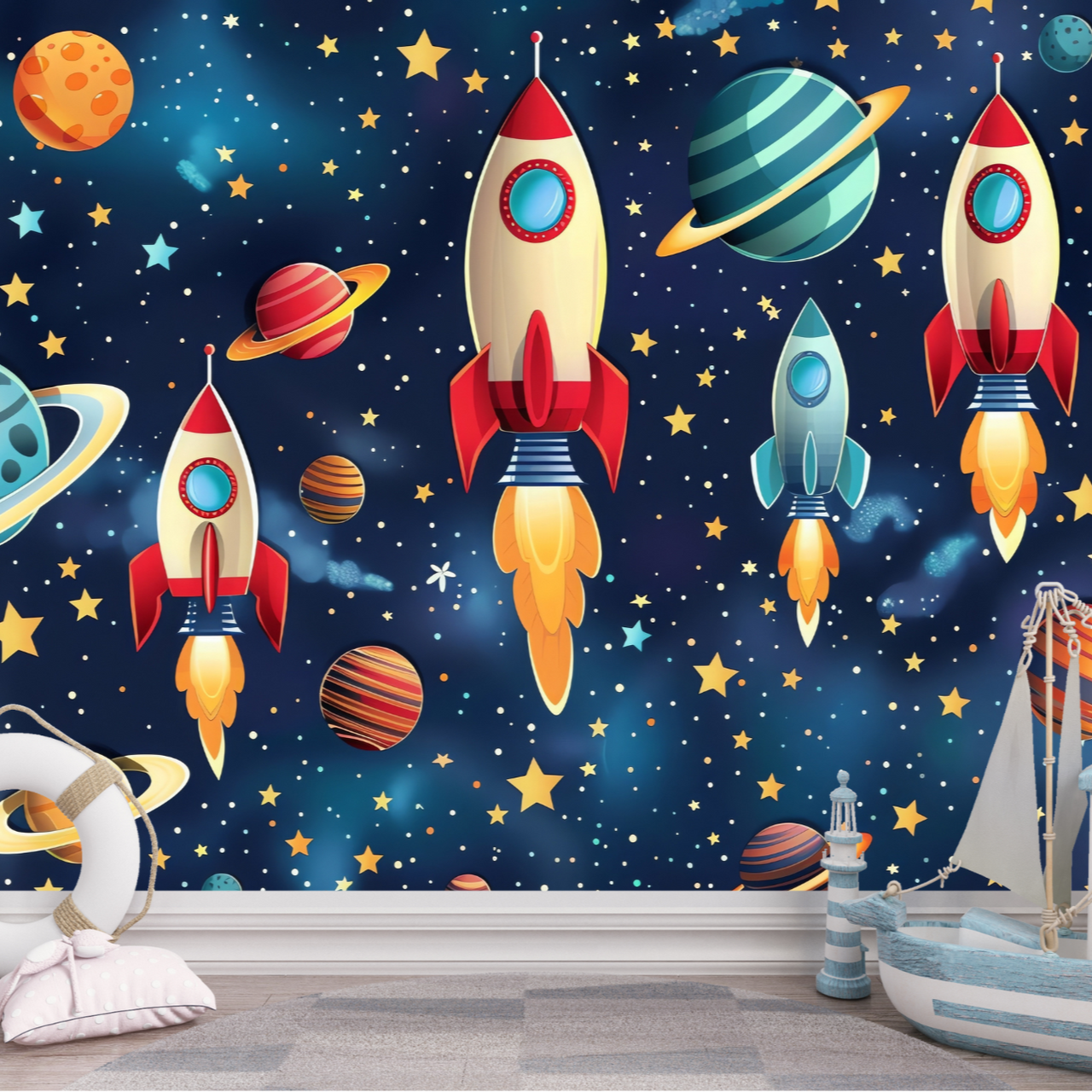 Papier Peint Fusée Enfant | Le Petit Intissé
