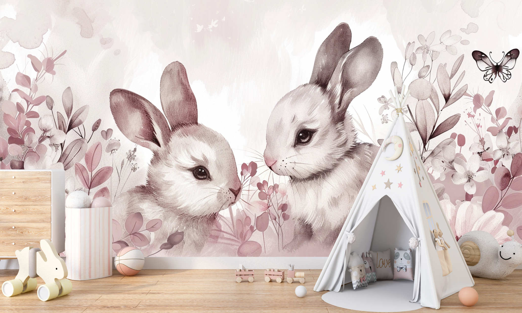 Papier Peint Fleur et Lapin | Le Petit Intissé