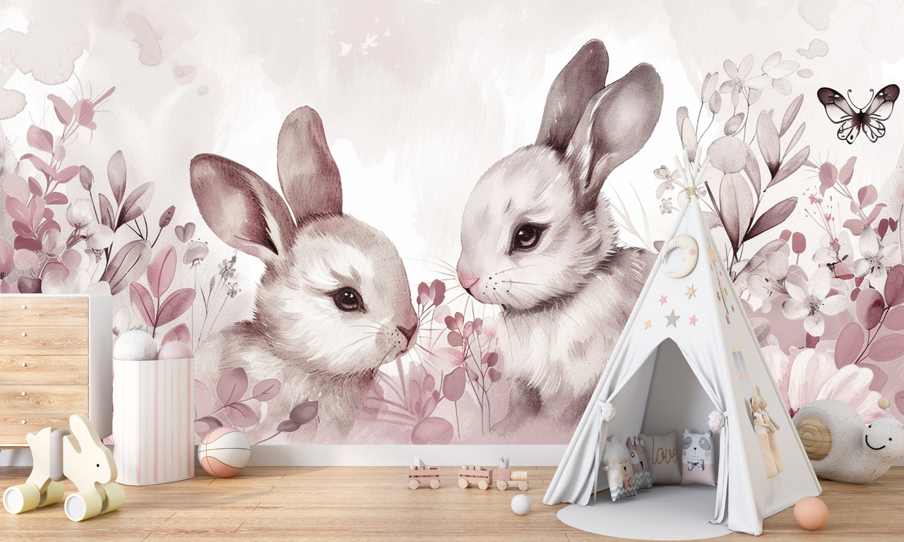 Papier Peint Fleur et Lapin | Le Petit Intissé