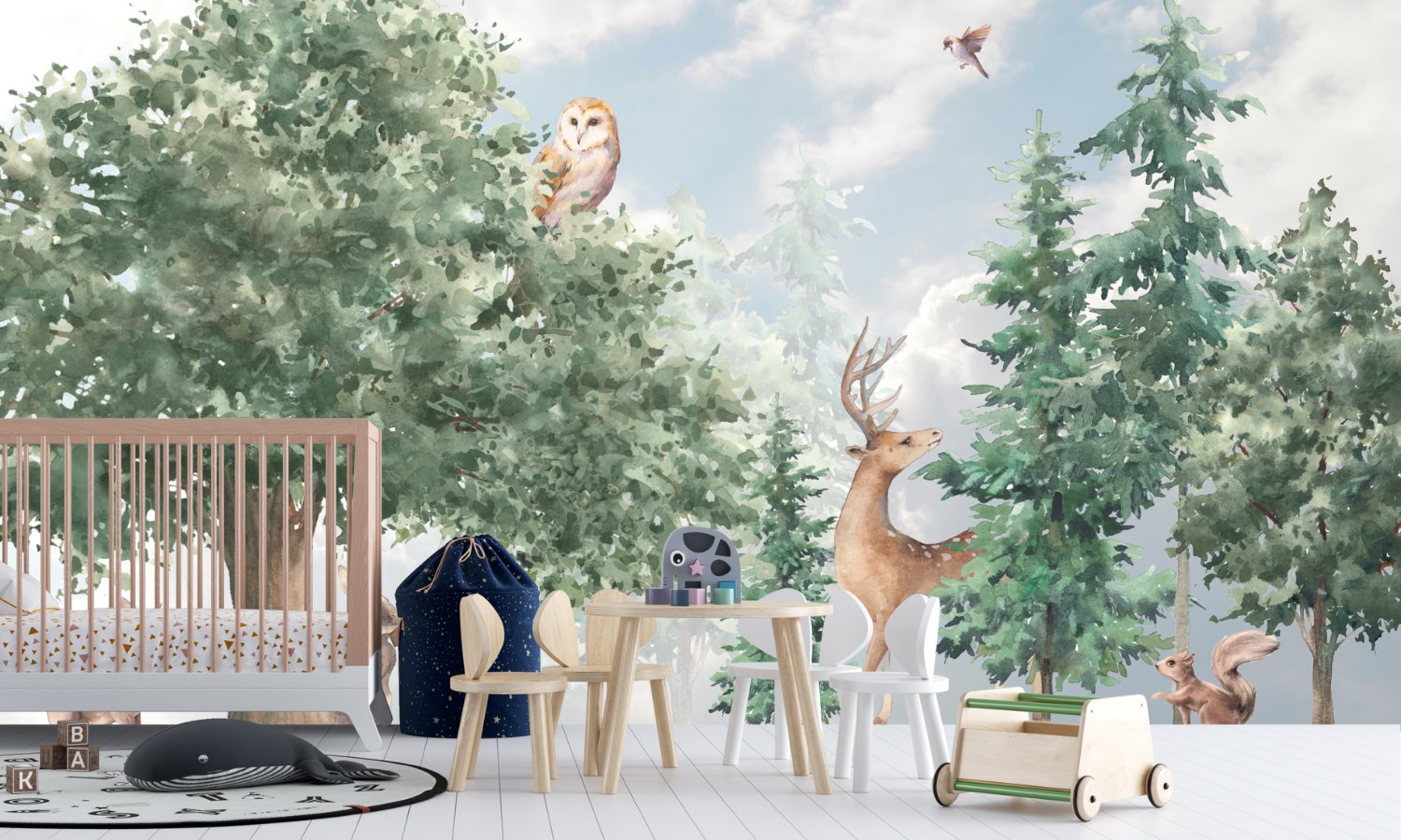 Papier Peint Animaux  <br/> Panoramique Cerf et Forêt