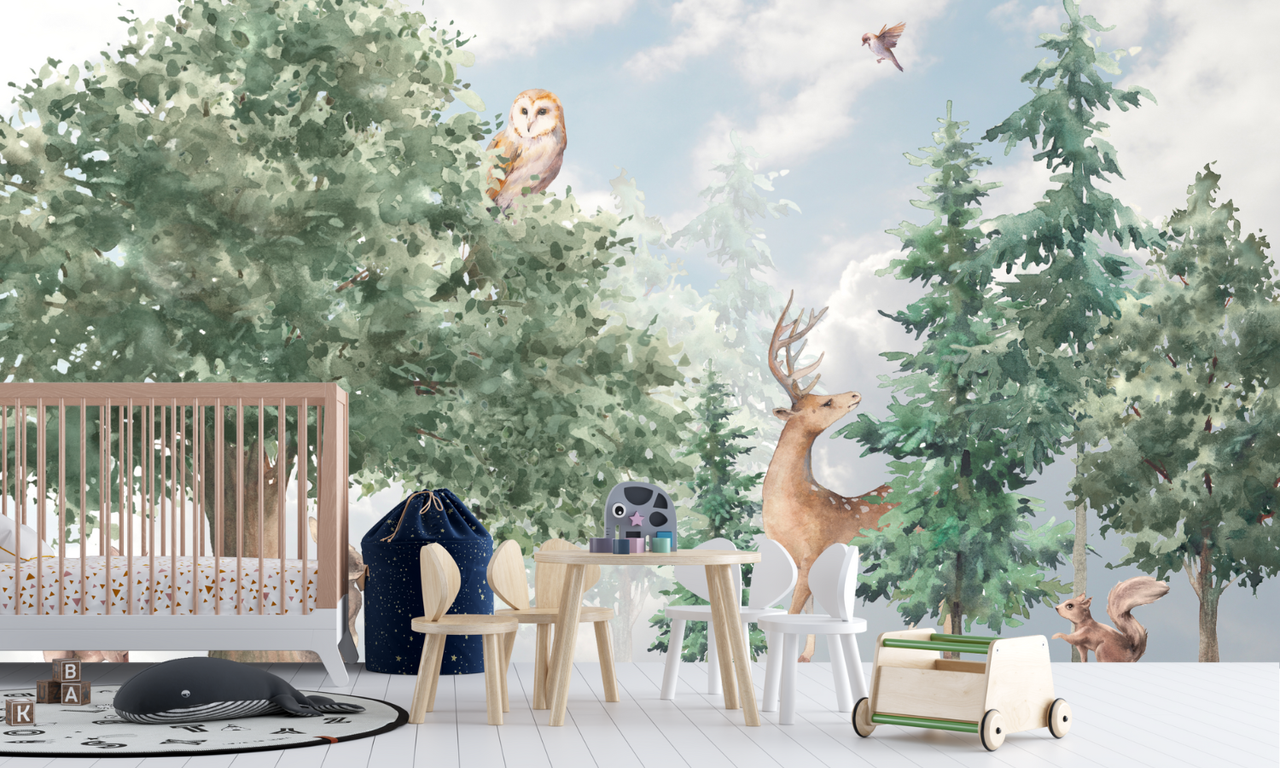 Papier Peint Panoramique Forêt Cerf | Le Petit Intissé