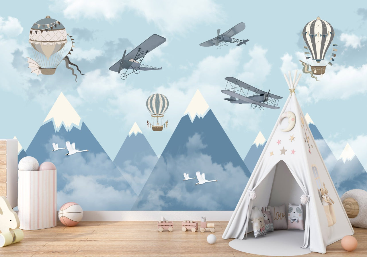 Papier Peint Avion <br/> Montagnes Bleues Majestueuses