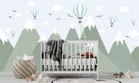 Thumbnail for Papier Peint Garçon Classique <br/> Montagne Verte et Montgolfières