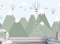 Thumbnail for Papier Peint Garçon Classique <br/> Montagne Verte et Montgolfières