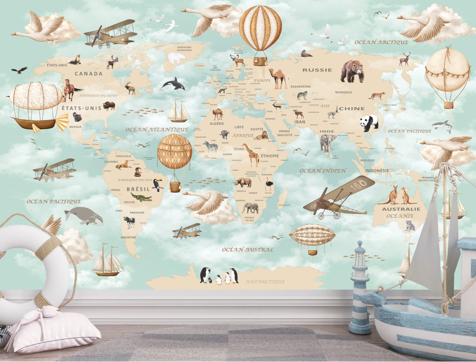 Papier Peint Carte du Monde Français | Le Petit Intissé