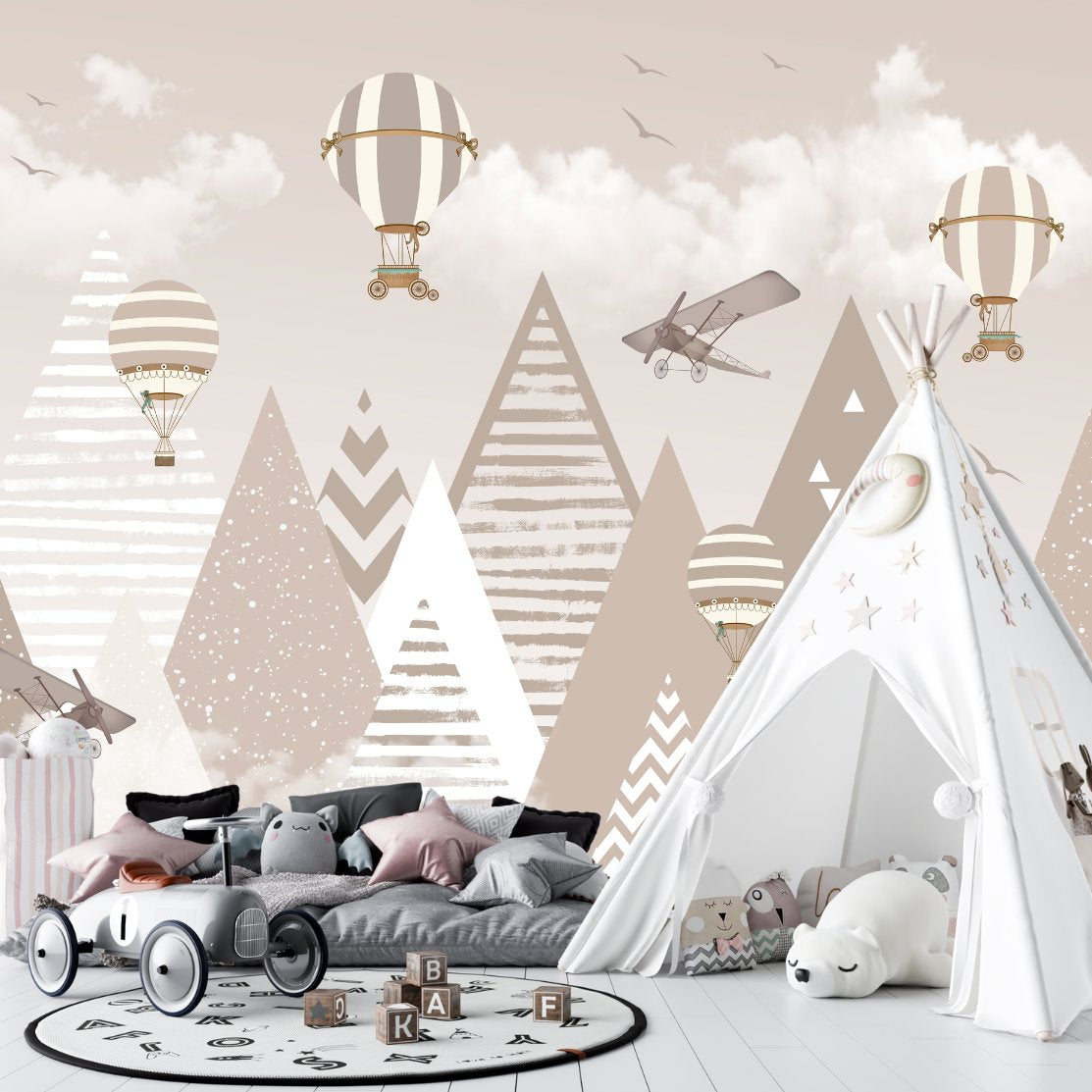 Papier Peint Avion <br/> Panoramique Montagne Beige