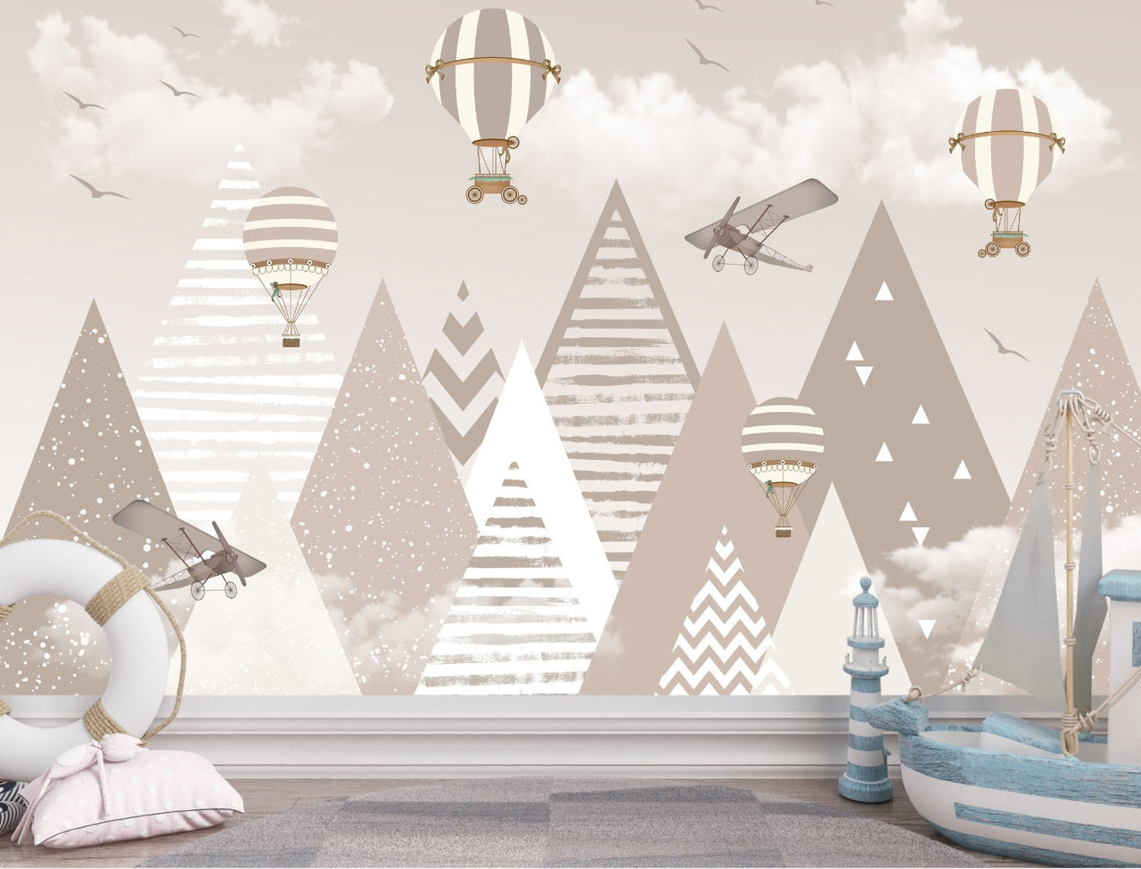 Papier Peint Avion <br/> Panoramique Montagne Beige