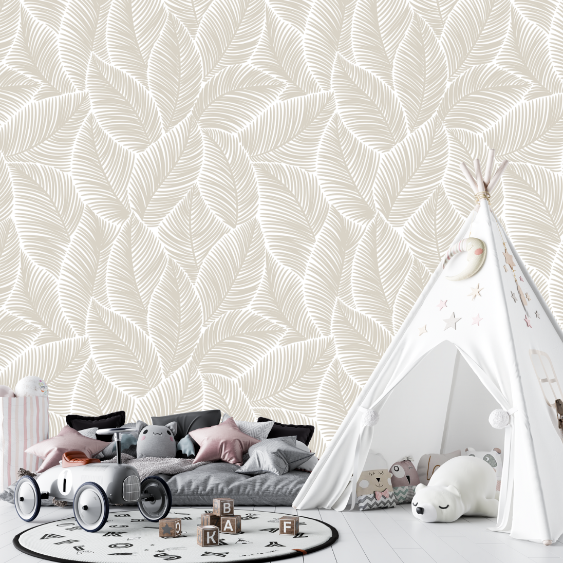 Papier Peint Feuillage Beige Enfant | Le Petit Intissé