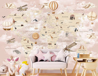 Thumbnail for Papier Peint Carte du Monde <br/> Tapisserie Rose Poudré en Français