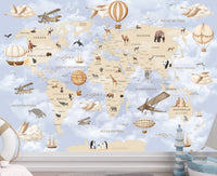 Thumbnail for Papier Peint Carte du Monde <br/> Voyage Bleu en Français