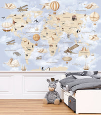 Thumbnail for Papier Peint Carte du Monde <br/> Voyage Bleu en Français