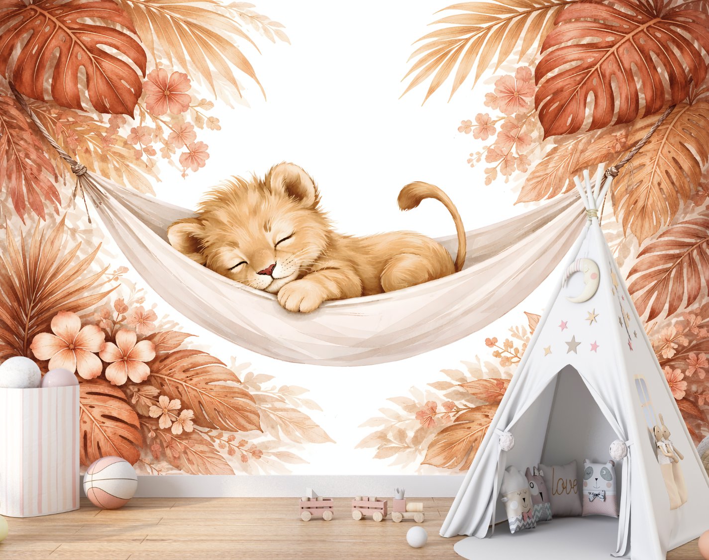 Papier Peint Animaux  <br/> Lion Endormi Terracotta