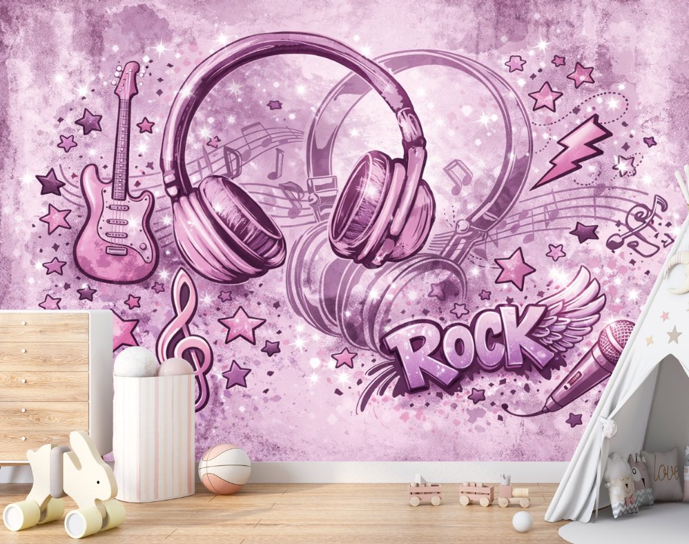 Papier Peint Musique <br/> Casque Rock Fille