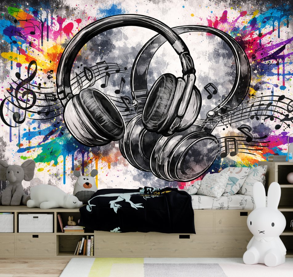 Papier Peint Musique <br/> Casque Audio Street Art