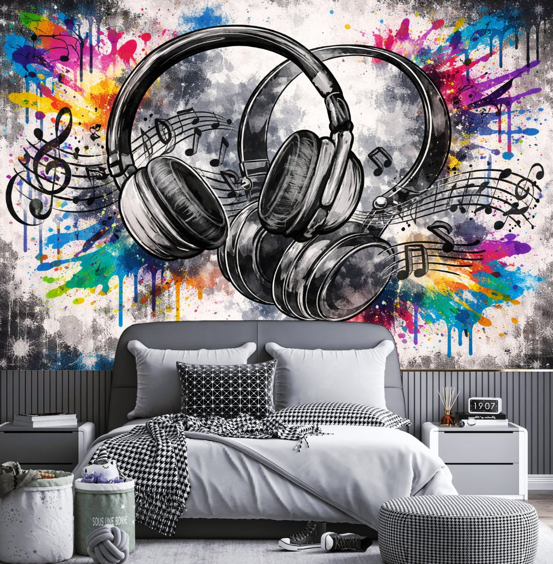 Papier Peint Musique <br/> Casque Audio Street Art