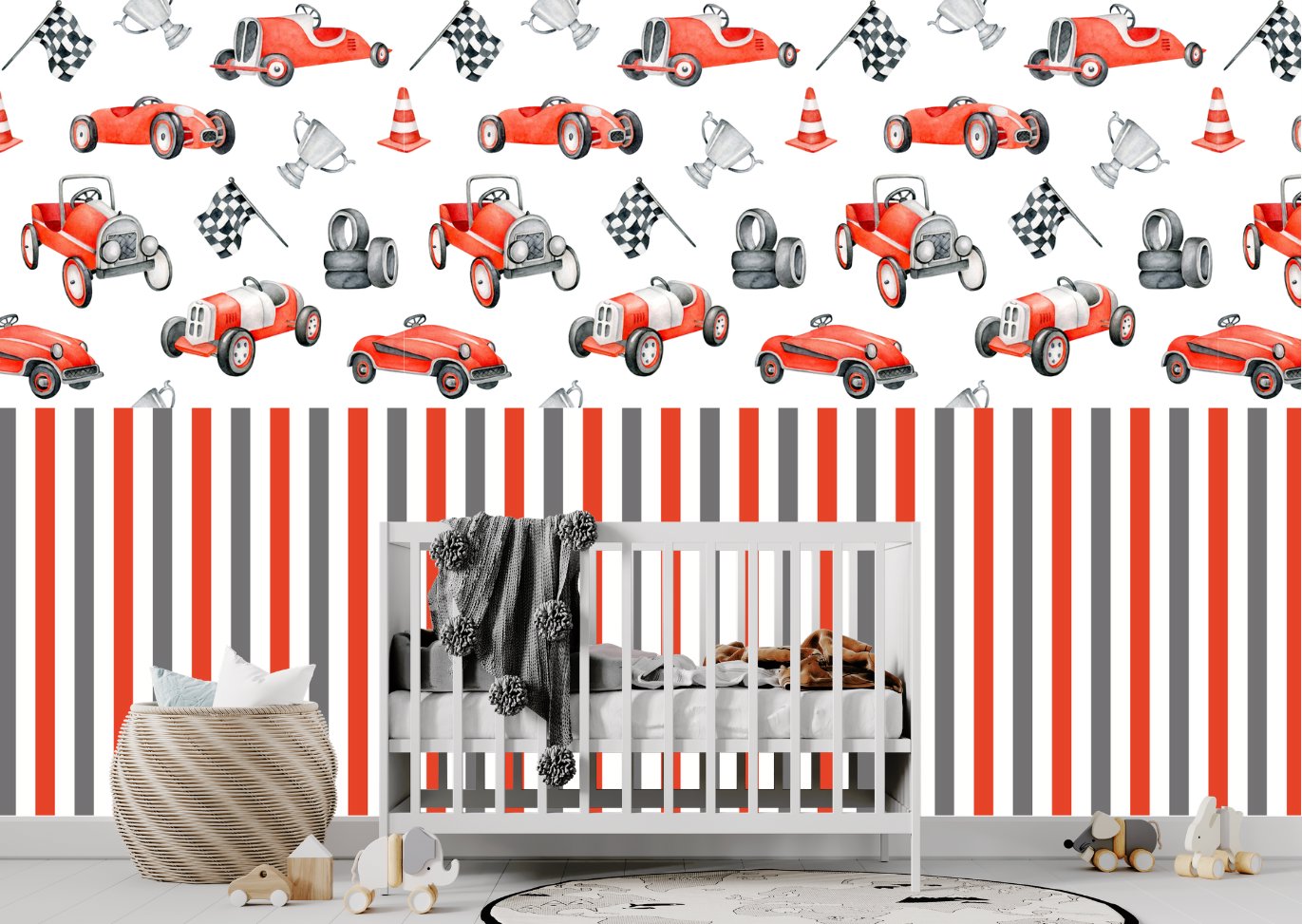 Papier Peint Rayure <br/> Voiture Chambre Enfant