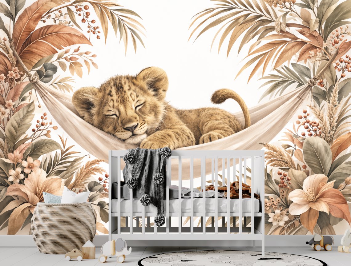 Papier Peint Animaux  <br/> Lionceau Hamac Boho