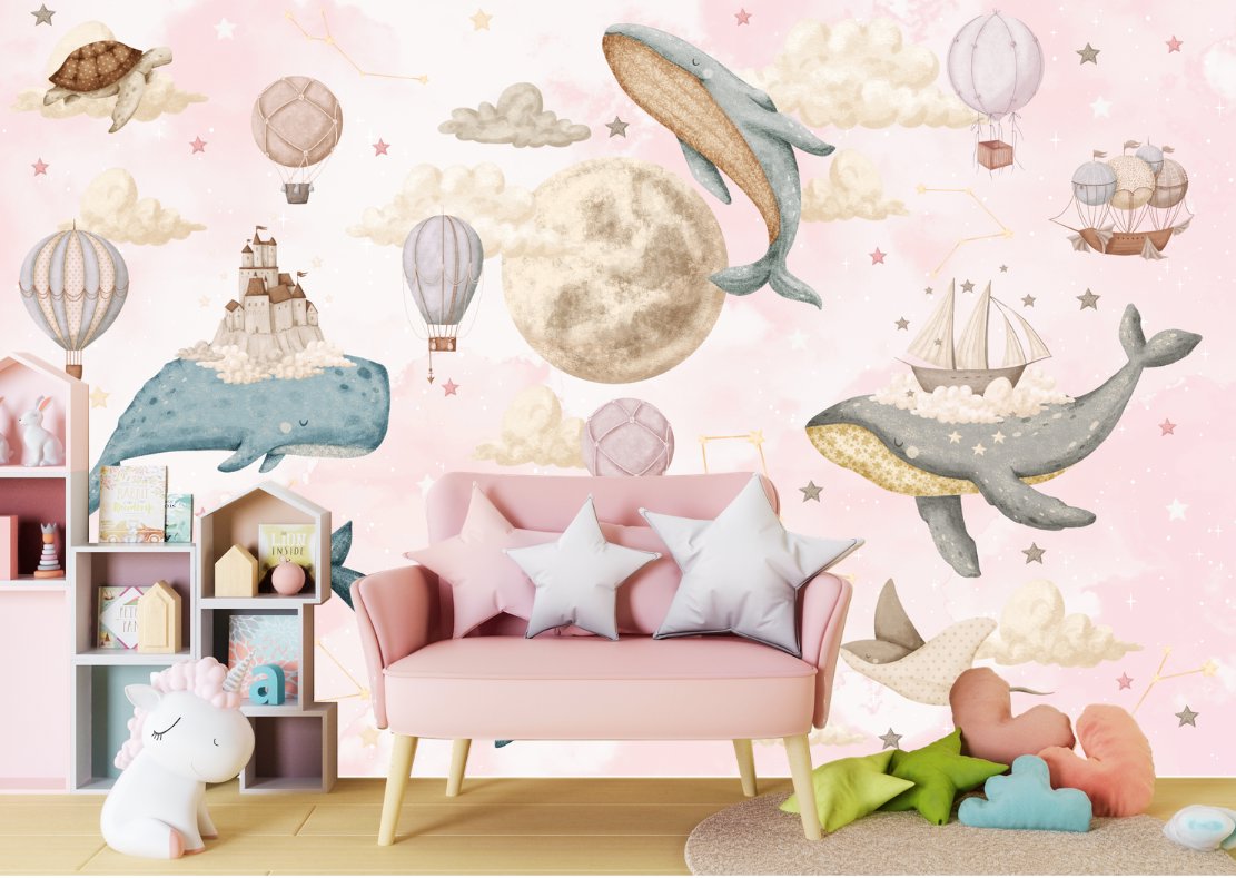 Papier Peint Marin <br/> Baleine Volante