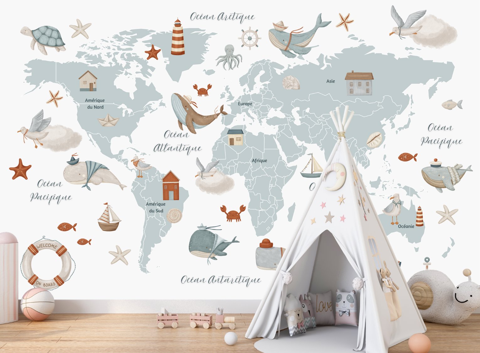 Papier Peint Carte du Monde <br/> Marin en Français