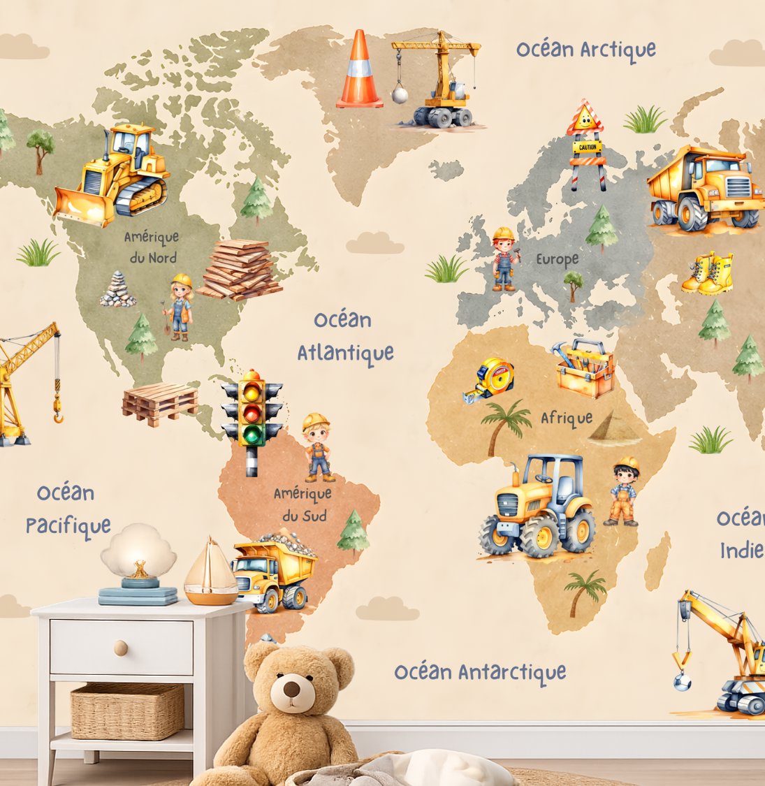 Papier Peint Carte du Monde <br/> Univers Chantier