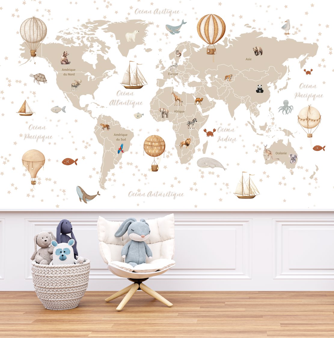 Papier Peint Carte du Monde <br/> Découverte Douce en Français