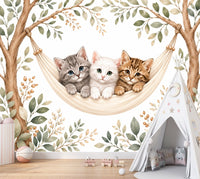 Thumbnail for Papier Peint Animaux  <br/> Chaton Trio Feuillage