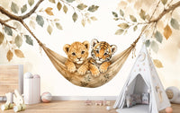 Thumbnail for Papier Peint Animaux  <br/> Tigre et Lion ambiance Marron
