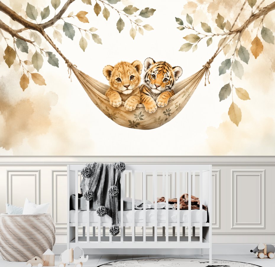 Papier Peint Animaux  <br/> Tigre et Lion ambiance Marron