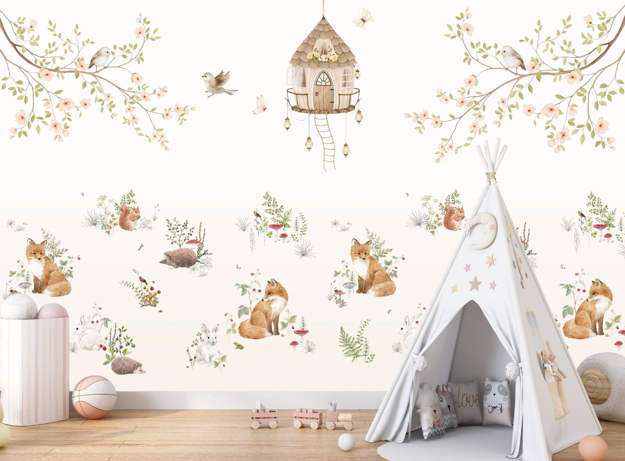 Papier Peint Panoramique Enfant Animaux Forêt | Le Petit Intissé