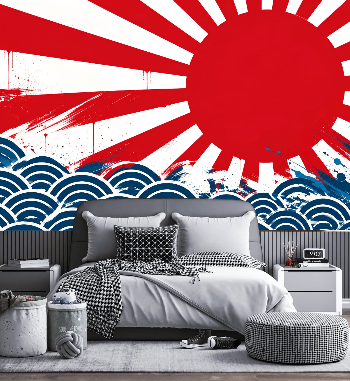 Papier Peint Japonais <br/> Motif Soleil et Vague
