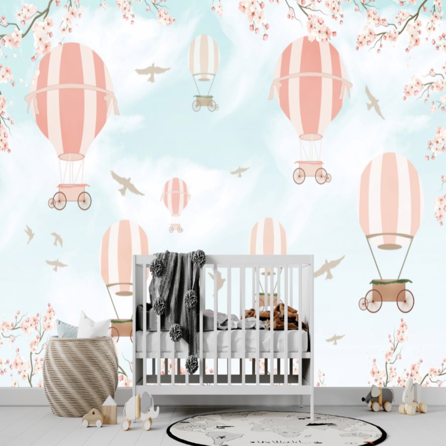 Papier Peint Classique Fille <br/> Décor de Rêve Montgolfière