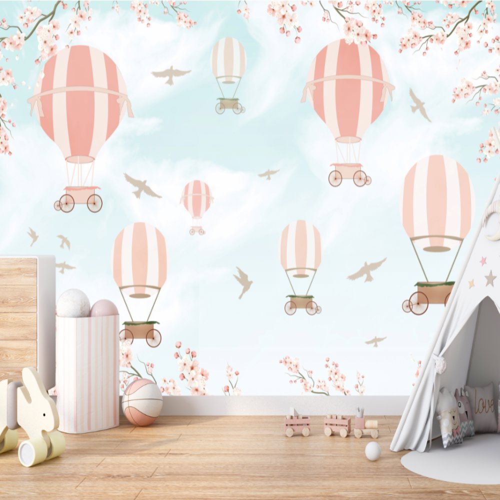 Papier Peint Classique Fille <br/> Décor de Rêve Montgolfière