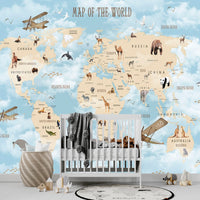 Thumbnail for Papier Peint Carte du Monde <br/> Map of the World Bleu