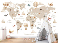 Thumbnail for Papier Peint Carte du Monde <br/> La Ronde des Continents en Français