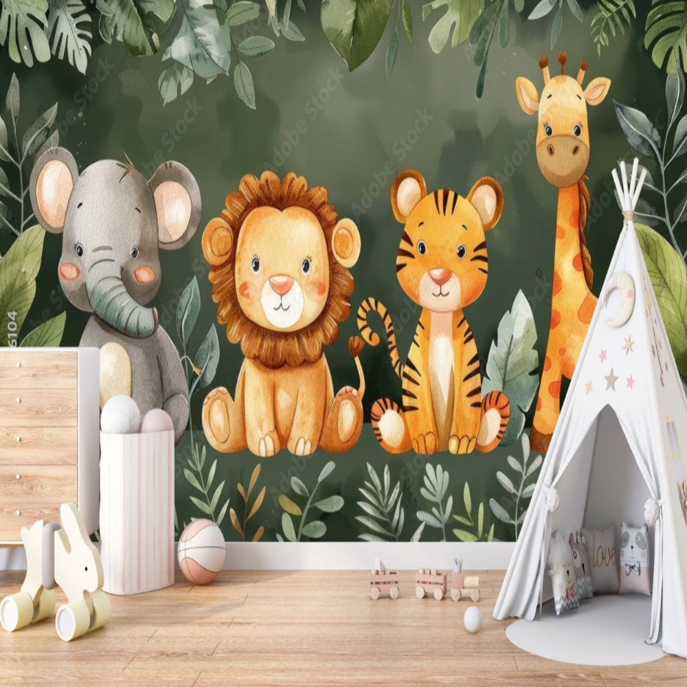 Papier Peint Animaux <br/> Douceur Jungle Verte Enfant