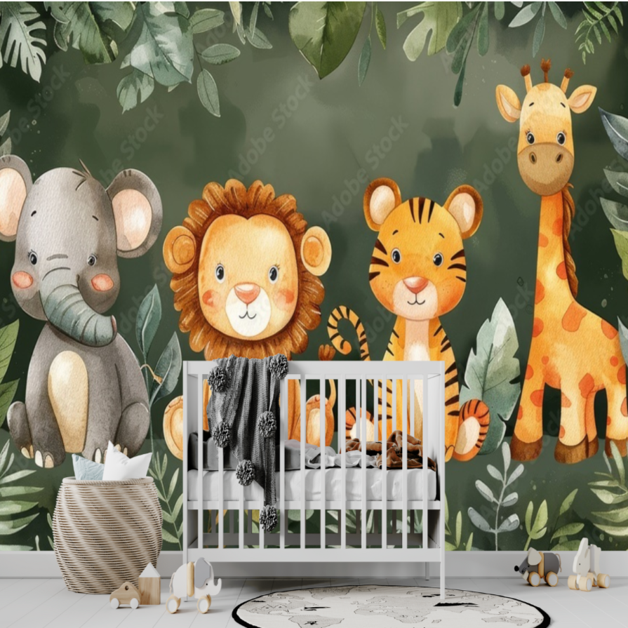 Papier Peint Animaux <br/> Douceur Jungle Verte Enfant