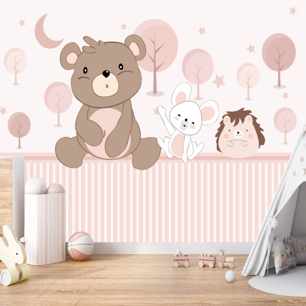 Papier Peint Animaux <br/> Douceur Ourson Rose