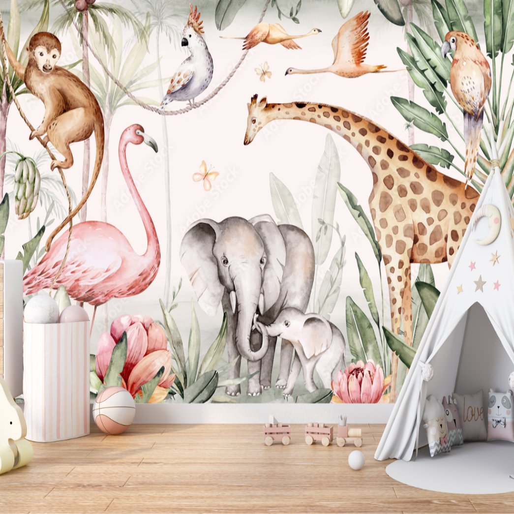 Papier Peint Animaux <br/> Douceur et Pastel Jungle