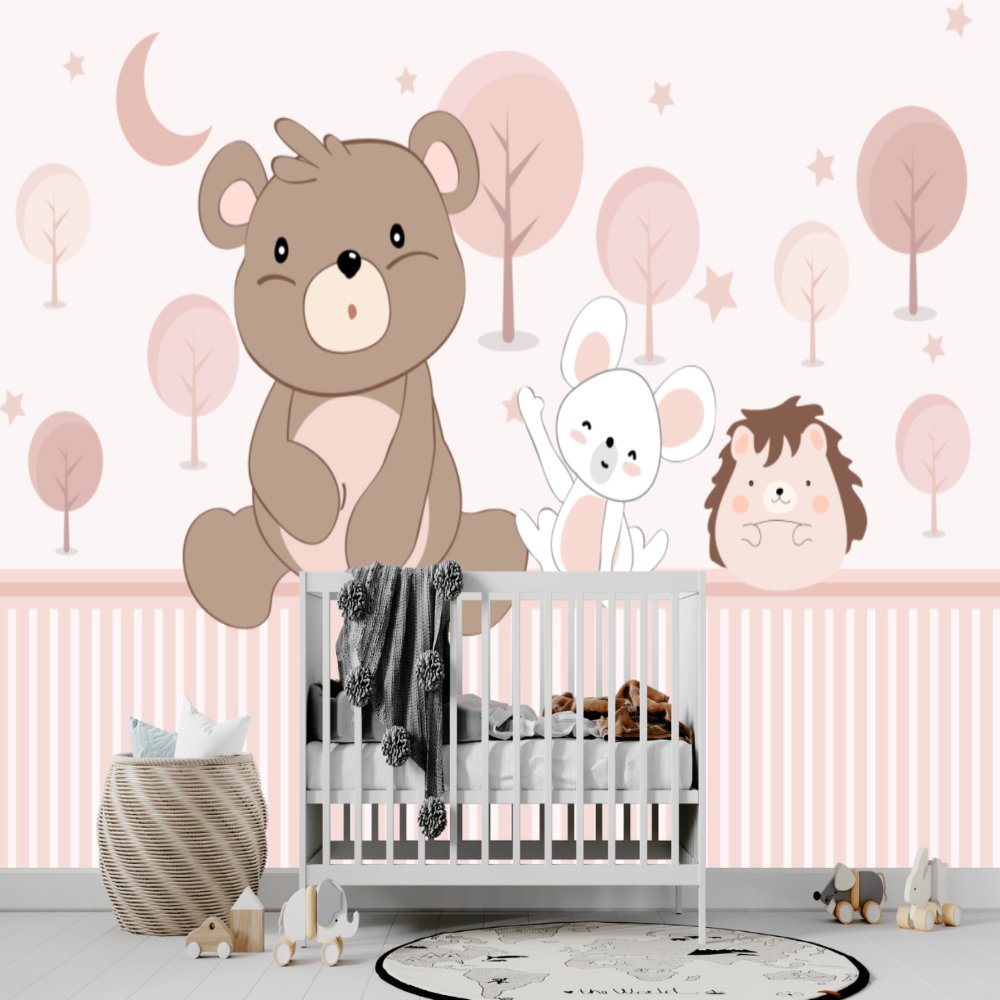 Papier Peint Animaux <br/> Douceur Ourson Rose