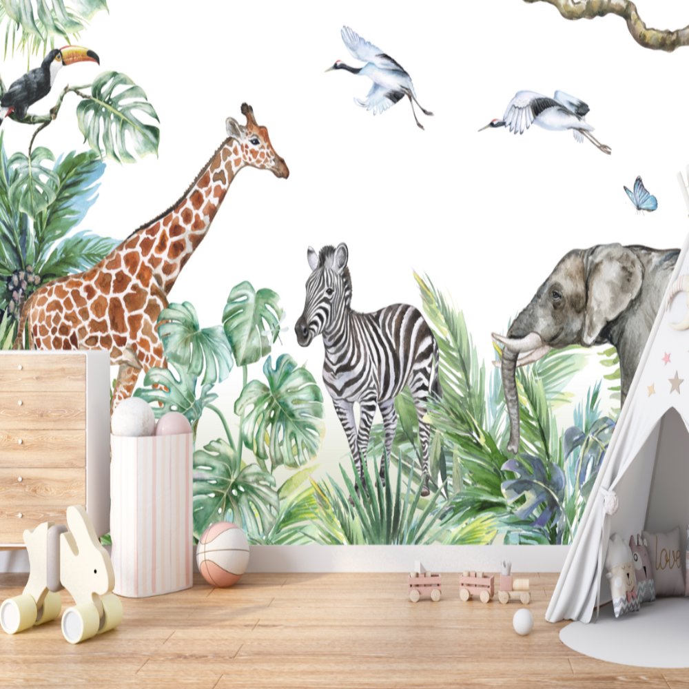 Papier Peint Animaux <br/> Panoramique Jungle Sauvage
