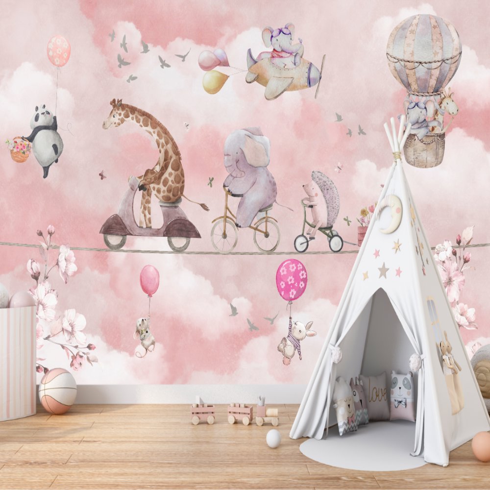 Papier Peint Animaux <br/> Rose Ciel et Funambule