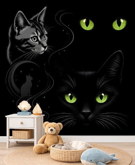 Papier Peint Chat Noir et Blanc pour Chambre d'Ado | Le Petit Intissé